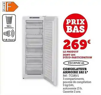 Hyper U Congélateur armoire 182 l technical offre