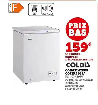 Hyper U Congélateur coffre 93 l coldis offre