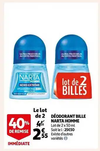 Auchan Déodorant bille narta homme offre