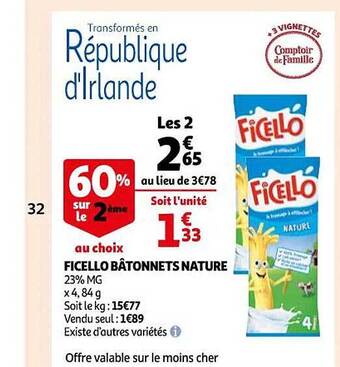 Auchan Ficello bâtonnets nature offre