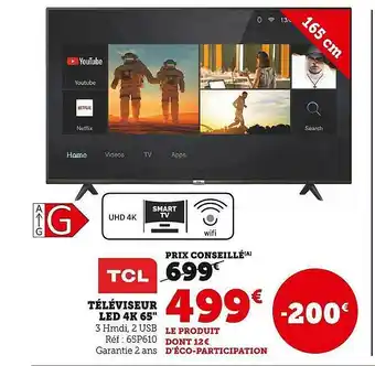 Hyper U Téléviseur led 4k 65 offre