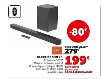 Hyper U Barre de son 2.1 jbl offre
