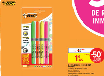 Intermarché 8 Surligneurs Highlighter Grip Bic offre
