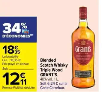 Carrefour Blended Scotch Whisky Triple Wood Grant's offre