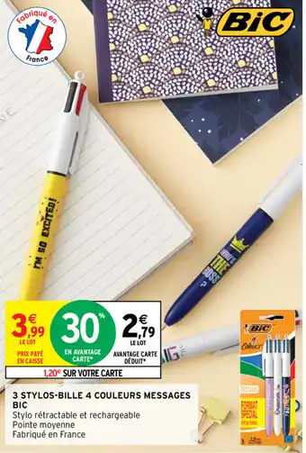 3 Stylos-Bille 4 Couleurs Messages Bic