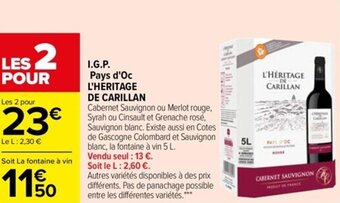 Carrefour I.G.P. Pays d'Oc L'Heritage de Carillan offre