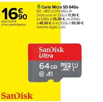 Carrefour Carte Micro SD 64Go offre
