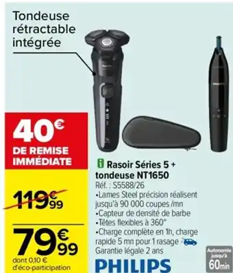 Carrefour Rasoir Séries 5+ Tondeuse NT1650 offre