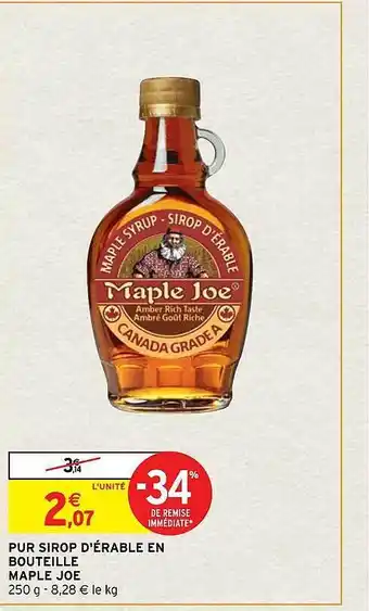 Intermarché Pur sirop d'érable en bouteille maple joe offre