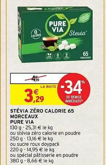 Intermarché Stévia zéro calorie 65 morceaux pure via offre