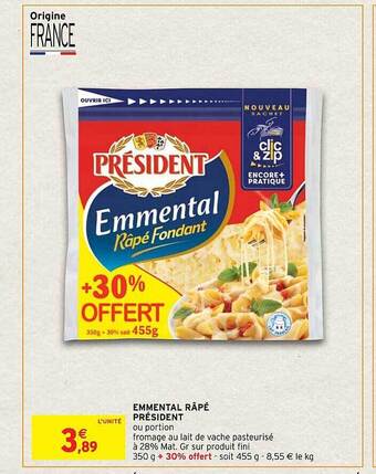 Intermarché Emmental râpé président offre