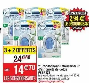 Cora x Carrefour Désodorisant rafraîchisseur d'air pureté de coton febreze offre