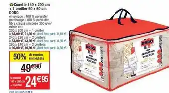 Cora x Carrefour Couette 140 x 200 cm + 1 oreiller 60 x 60 cm dodo offre