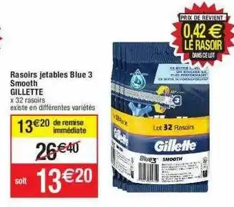 Cora x Carrefour Rasoirs jetables blue 3 smooth gillette offre