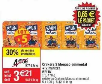 Cora x Carrefour Crakers 3 monaco emmental + 2 minizza belin offre