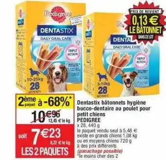 Cora x Carrefour Dentastix bâtonnets hygiène bucco-dentaire au poulet pour petit chiens pedigree offre