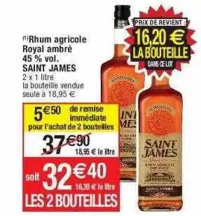 Rhum agricole royal ambré 45% vol. saint james
