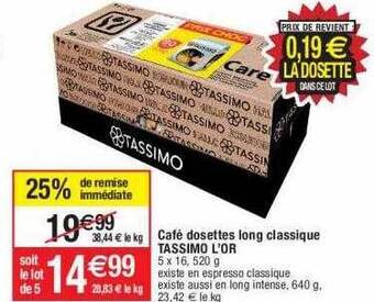 Cora x Carrefour Café dosettes long classique tassimo l'or offre