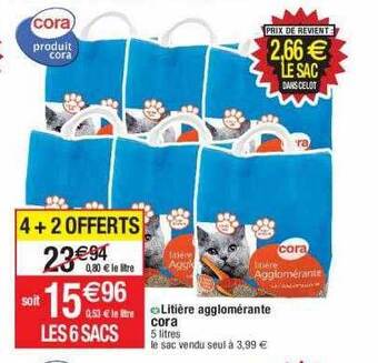 Cora x Carrefour Litière agglomérante cora offre