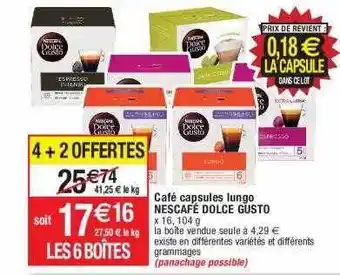 Cora x Carrefour Café capsules lungo nescafé dolce gusto offre