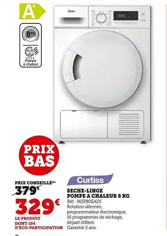 Sèche-linge pompe à chaleur 8 kg curtiss