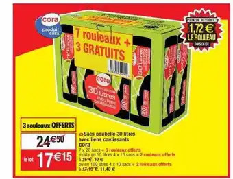 Cora x Carrefour Sacs poubelle 30 litres avec liens coulissants cora offre