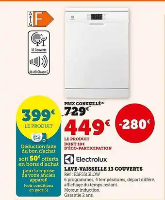 Hyper U Lave-vaisselle 13 couverts electrolux offre