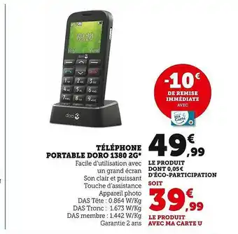 Hyper U Téléphone portable doro 1380 2g offre