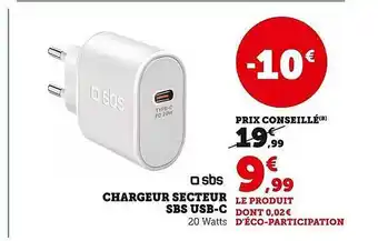 Hyper U Chargeur secteur sbs usb-c offre