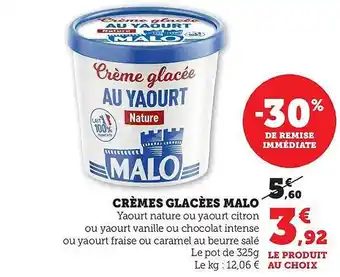 Super U Crèmes glacées malo offre