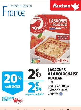 Auchan Lasagnes À La Bolognaise Auchan offre