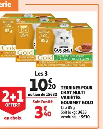Auchan Terrines Pour Chat Multi Variétés Gourmet Gold offre