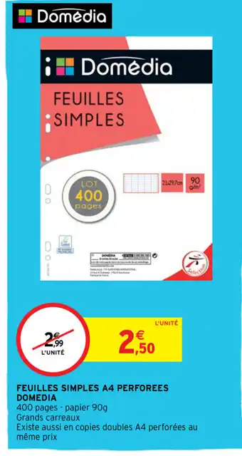 Intermarché Feuilles Simples a4 Perforees Domedia offre