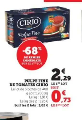U Express Pulpe Fine de Tomates cirio offre