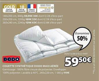 JYSK Couette synthétique dodo maxi aérée offre