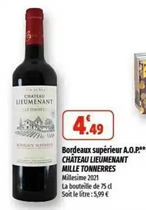 Coccimarket Bordeaux supérieur a.o.p. château lieumenant mille tonnerres offre