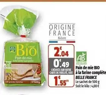 Coccimarket Pain de mie bio à la farine complète belle france offre