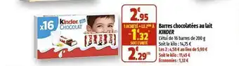 Coccimarket Barres chocolatées au lait kinder offre