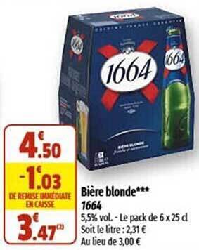 Coccimarket Bière blonde 1664 offre