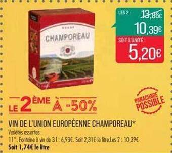 Match Vin de l'union européenne champoreau offre