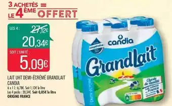Match Lait uht demi-écrémé grand lait candia offre