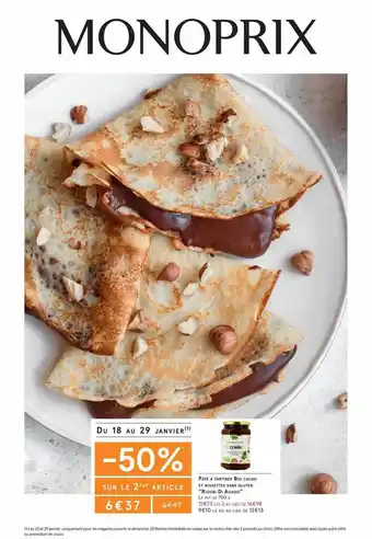 Monoprix Pâte à tartiner bio cacao et noisettes sans gluten offre