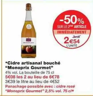 Monoprix Cidre artisanal bouché offre