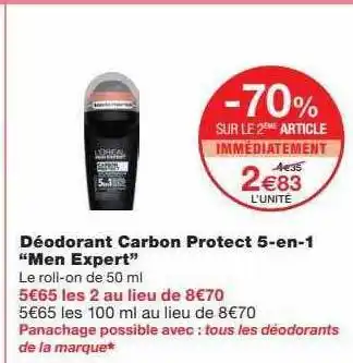 Monoprix Déodorant carbon protect 5-en-1 offre