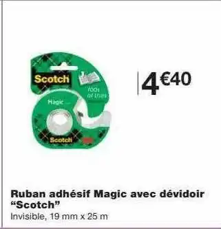 Monoprix Ruban adhésif magic avec dévidoir offre