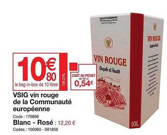 Promocash Vsig vin rouge de la communauté européenne offre