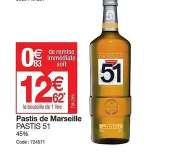 Promocash Pastis de marseille pastis 51 offre