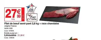Promocash Filet de bœuf semi-paré + race charolaise ou limousine offre