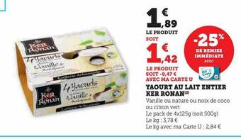 U Express Yaourt au lait entier ker ronan offre