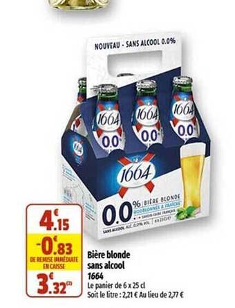 Coccinelle Supermarché Bière blonde sans alcool 1664 offre